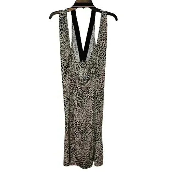 BCBGMAXAZRIA Womens Black Tan Cream Flowy Halter Dress Floral Print Wrap Waist M - Picture 4 of 9